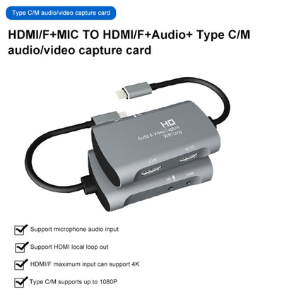 Z30A HDMI Female + Mic to HDMI Female + Audio + USB-C / Type-C Video Capture Box - Video Capture Solutions by PMC Jewellery | Online Shopping South Africa | PMC Jewellery | Buy Now Pay Later Mobicred