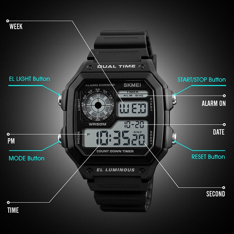 SKMEI 1299 Multifunctional Outdoor Sports Noctilucent Waterproof Digital Display Wrist Watch (Red) - free shipping - PMC TechLife - Order now!