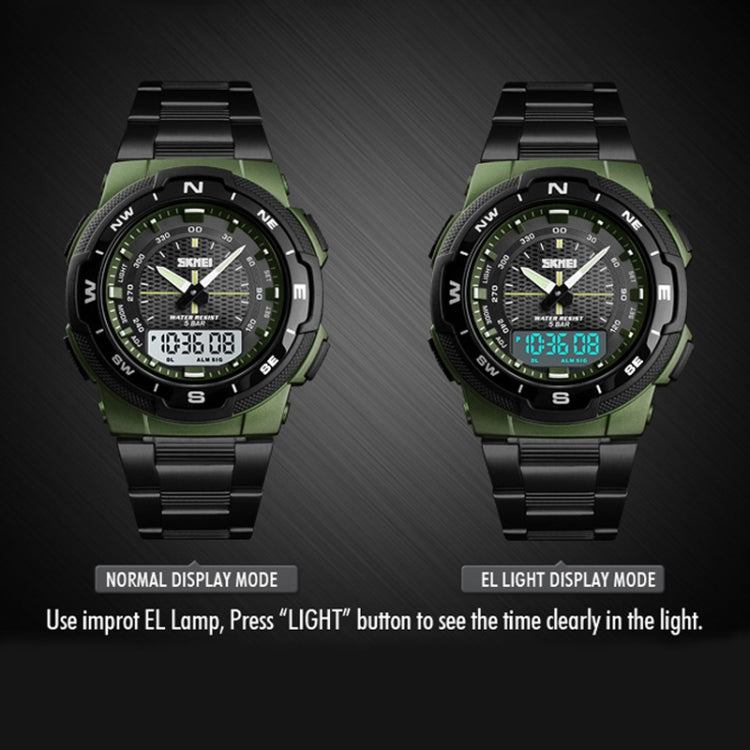 SKMEI 1370 Multifunctional Men Outdoor Sports Noctilucent Waterproof Stainless Steel Digital Wrist Watch (Army Green) - free shipping - PMC TechLife - Order now!