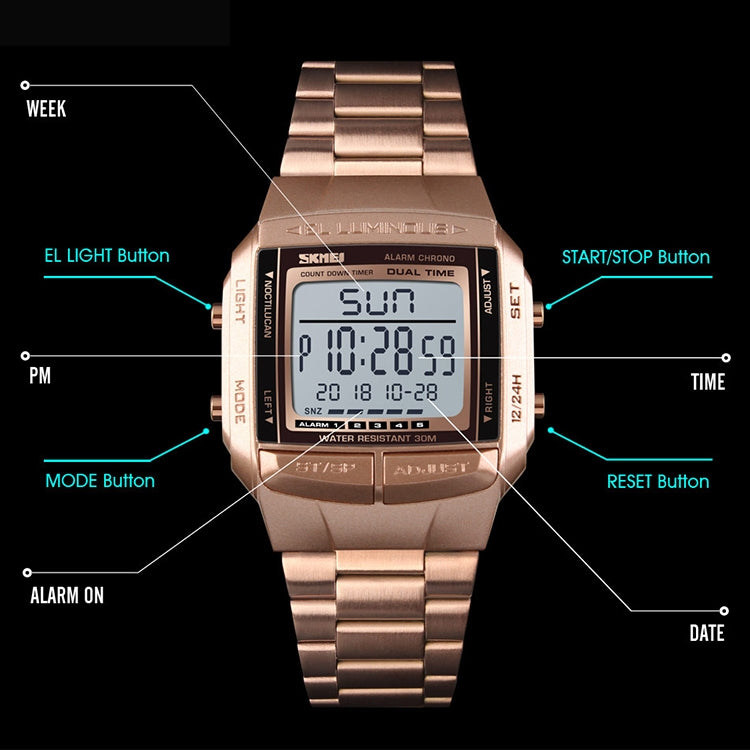 SKMEI 1381 Multifunctional Men Outdoor Business Sport Noctilucent Waterproof Digital Wrist Watch(Gold) - free shipping - PMC TechLife - Order now!