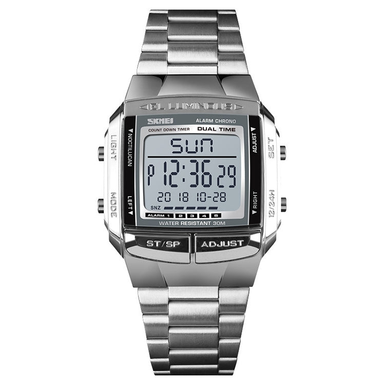 SKMEI 1381 Multifunctional Men Outdoor Business Sport Noctilucent Waterproof Digital Wrist Watch(Silver) - free shipping - PMC TechLife - Order now!