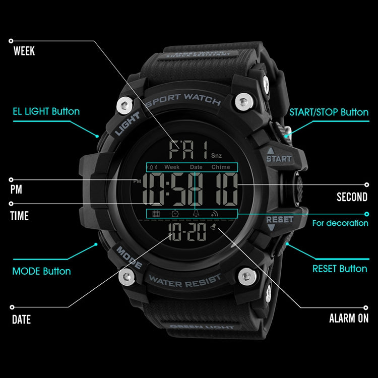 SKMEI 1384 Multifunctional Men Outdoor Fashion Noctilucent Waterproof LED Digital Watch (Red) - free shipping - PMC TechLife - Order now!