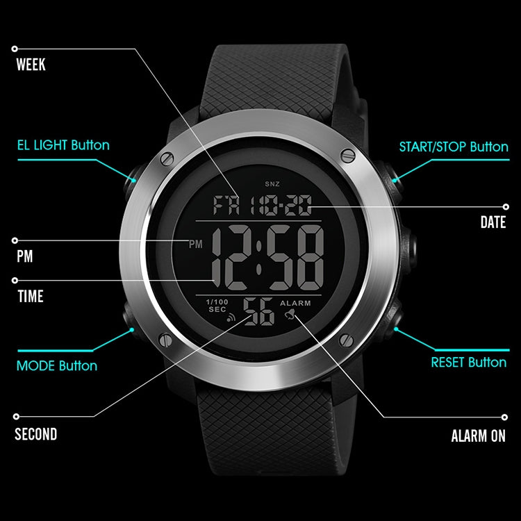 SKMEI 1426 Multifunctional Outdoor Fashion Noctilucent Waterproof White Machine Rubber Ring Digital Watch(Black) - free shipping - PMC TechLife - Order now!