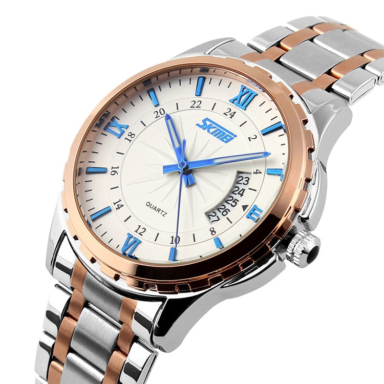 SKMEI 9069 Multifunctional Outdoor Fashion Business Waterproof Interval Gold Shell Quartz Wrist Watch(Blue) - free shipping - PMC TechLife - Order now!