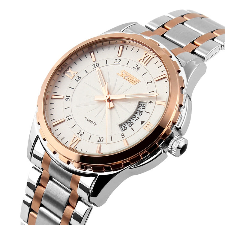 SKMEI 9069 Multifunctional Outdoor Fashion Business Waterproof Interval Gold Shell Quartz Wrist Watch(Rose Gold) - free shipping - PMC TechLife - Order now!