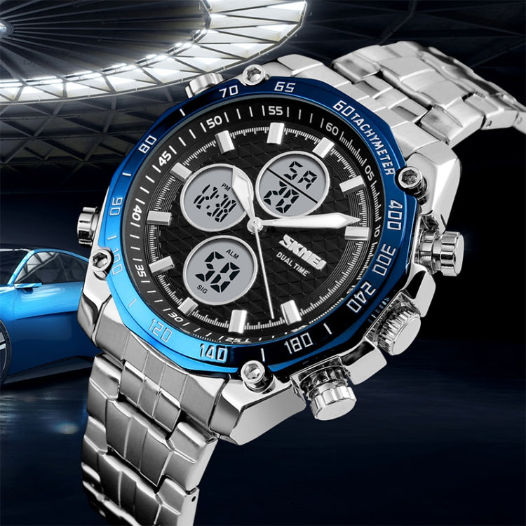 SKMEI 1302 Fashion Men Leisure Wrist Watch Multifunctional Dual-time Sports Digital Watch with Stainless Steel Watchband 30m Waterproof (Silver+Black) - free shipping - PMC TechLife - Order now!