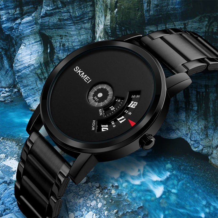 SKMEI 1260 Fashion Creative Pointer 30m Waterproof Quartz Wrist Watch with Stainless Steel Watchband(Jet Black) - free shipping - PMC TechLife - Order now!