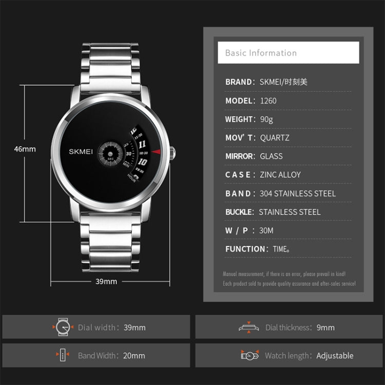 SKMEI 1260 Fashion Creative Pointer 30m Waterproof Quartz Wrist Watch with Stainless Steel Watchband(Silver) - free shipping - PMC TechLife - Order now!