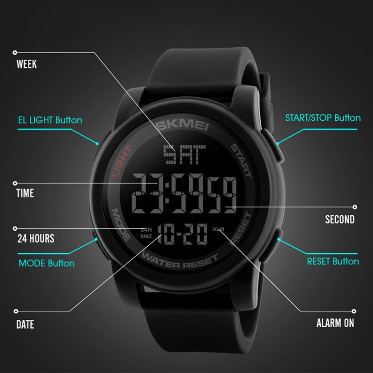 SKMEI 1257 Men Fashionable Outdoor 50m Waterproof Digital Watch Sports Wrist Watch(Black) - free shipping - PMC TechLife - Order now!