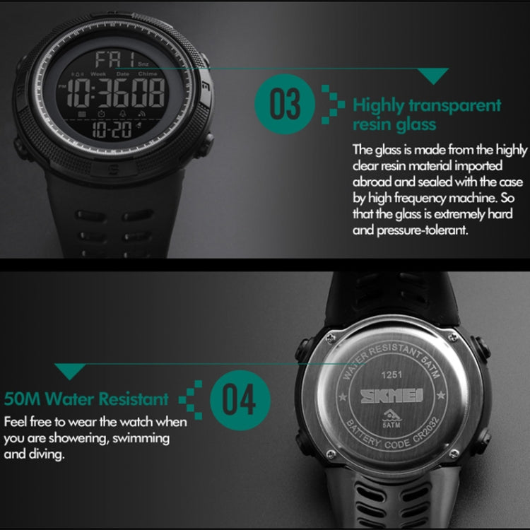 SKMEI 1251 Men Fashionable Outdoor 50m Waterproof Sports Watch Digital Watch with PU Watchband(Grey) - free shipping - PMC TechLife - Order now!