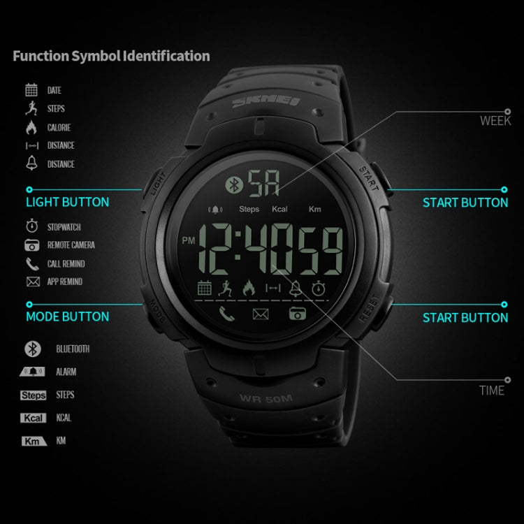 SKMEI 1301 Multifunction 50m Waterproof Sports Bluetooth Smart Watch, Compatible with Android & iOS System(Army Green) - free shipping - PMC TechLife - Order now!