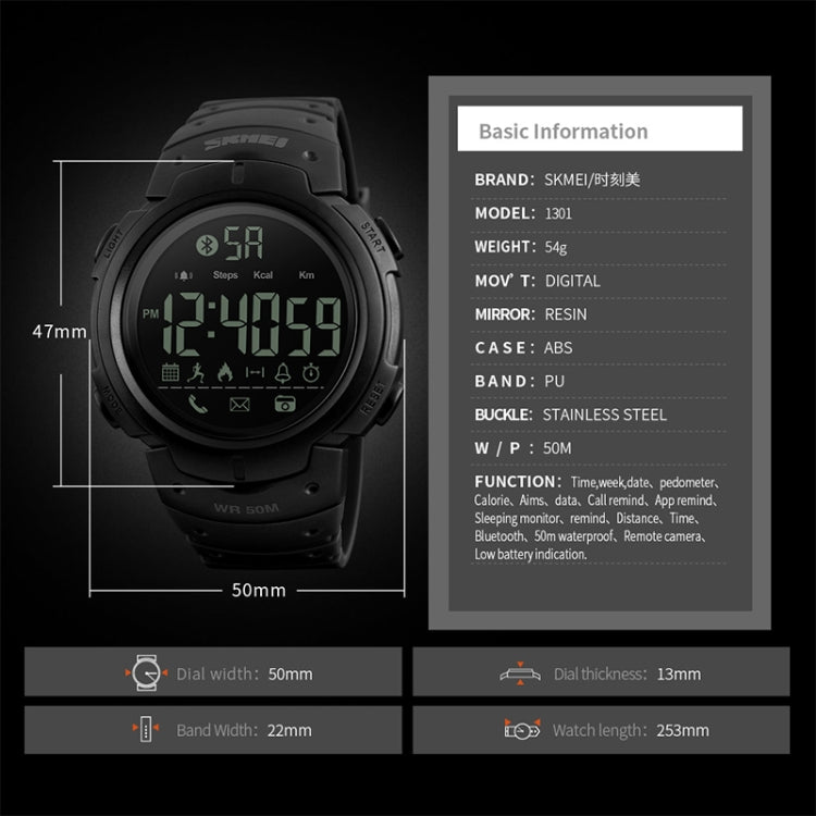 SKMEI 1301 Multifunction 50m Waterproof Sports Bluetooth Smart Watch, Compatible with Android & iOS System(Army Green) - free shipping - PMC TechLife - Order now!