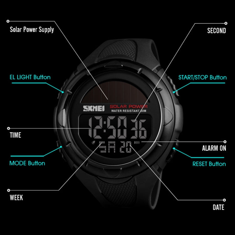 SKMEI 1405 Fashion Solar Power Outdoor Sports Watch Multifunctional 50m Waterproof Men Digital Watch(Army Green) - free shipping - PMC TechLife - Order now!
