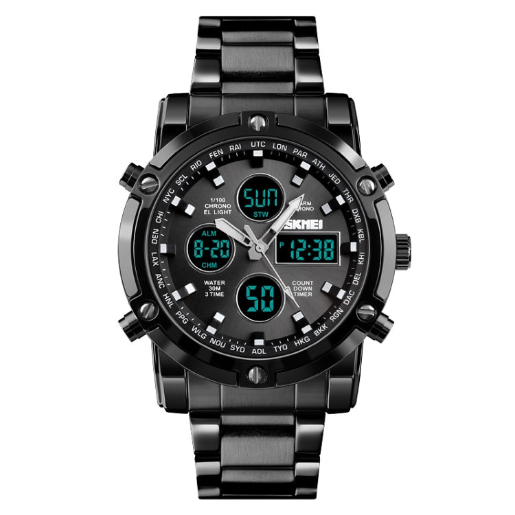 SKMEI 1389 Multifunctional Men Business Digital Watch 30m Waterproof Large Dial Wrist Watch with Stainless Steel Watchband (Black) - free shipping - PMC TechLife - Order now!