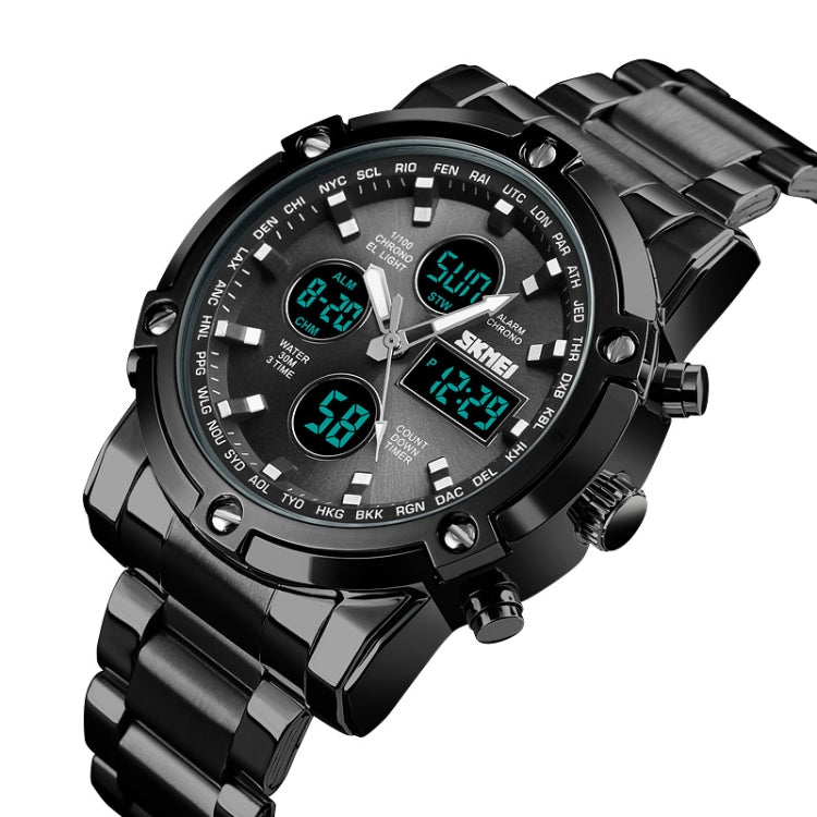 SKMEI 1389 Multifunctional Men Business Digital Watch 30m Waterproof Large Dial Wrist Watch with Stainless Steel Watchband (Black) - free shipping - PMC TechLife - Order now!