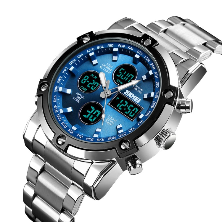 SKMEI 1389 Multifunctional Men Business Digital Watch 30m Waterproof Large Dial Wrist Watch with Stainless Steel Watchband (Blue) - free shipping - PMC TechLife - Order now!