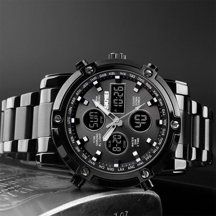 SKMEI 1389 Multifunctional Men Business Digital Watch 30m Waterproof Large Dial Wrist Watch with Stainless Steel Watchband (Blue) - free shipping - PMC TechLife - Order now!