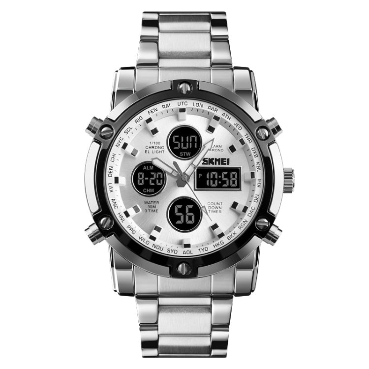 SKMEI 1389 Multifunctional Men Business Digital Watch 30m Waterproof Large Dial Wrist Watch with Stainless Steel Watchband (Silver) - free shipping - PMC TechLife - Order now!