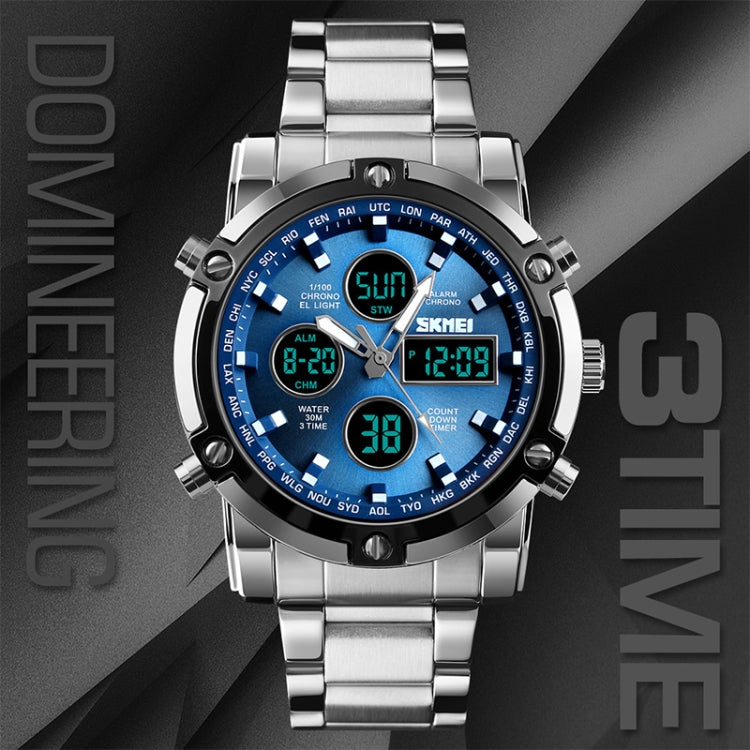 SKMEI 1389 Multifunctional Men Business Digital Watch 30m Waterproof Large Dial Wrist Watch with Stainless Steel Watchband (Silver) - free shipping - PMC TechLife - Order now!