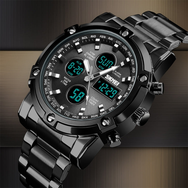 SKMEI 1389 Multifunctional Men Business Digital Watch 30m Waterproof Large Dial Wrist Watch with Stainless Steel Watchband (Silver) - free shipping - PMC TechLife - Order now!