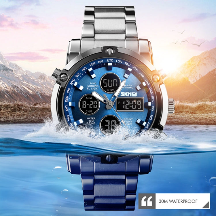 SKMEI 1389 Multifunctional Men Business Digital Watch 30m Waterproof Large Dial Wrist Watch with Stainless Steel Watchband (Silver) - free shipping - PMC TechLife - Order now!