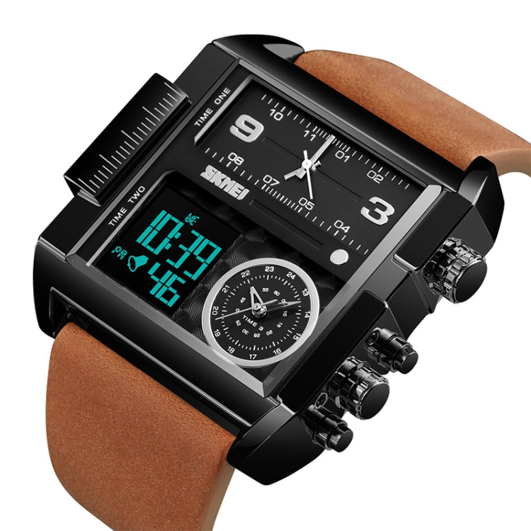 SKMEI 1391 Multifunctional Men Business Digital Watch 30m Waterproof Square Dial Wrist Watch with Leather Watchband(Black Brown) - free shipping - PMC TechLife - Order now!