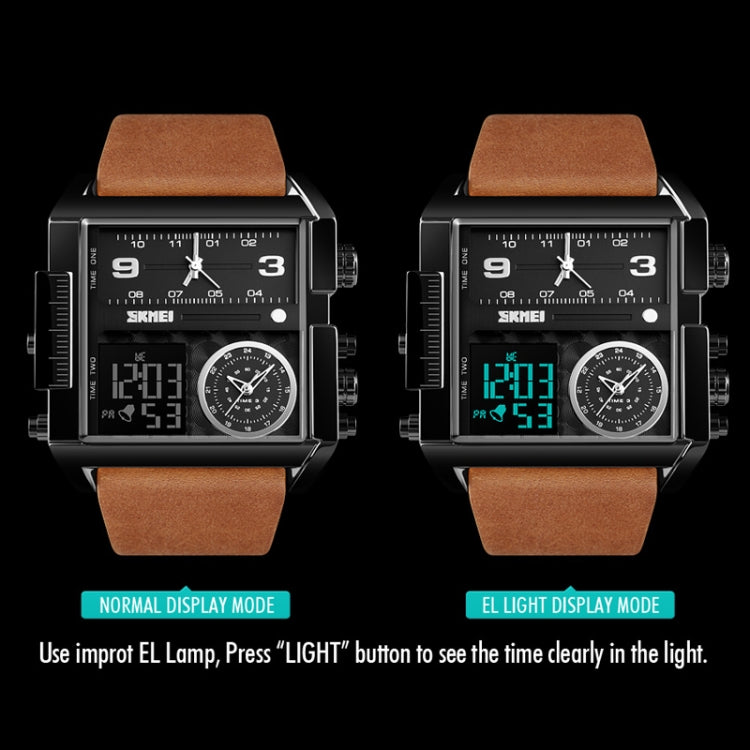 SKMEI 1391 Multifunctional Men Business Digital Watch 30m Waterproof Square Dial Wrist Watch with Leather Watchband(Black Brown) - free shipping - PMC TechLife - Order now!