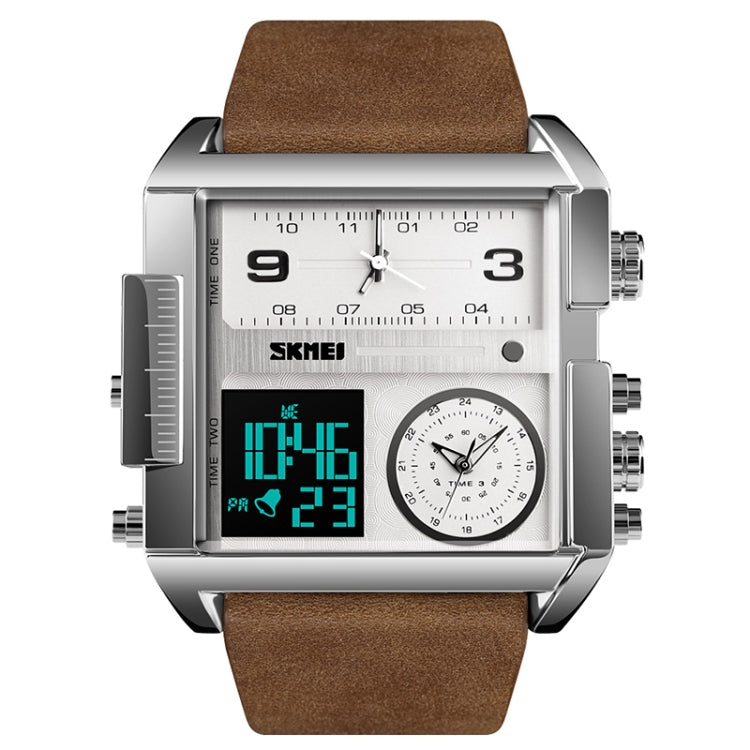 SKMEI 1391 Multifunctional Men Business Digital Watch 30m Waterproof Square Dial Wrist Watch with Leather Watchband(Silver+Coffee) - free shipping - PMC TechLife - Order now!