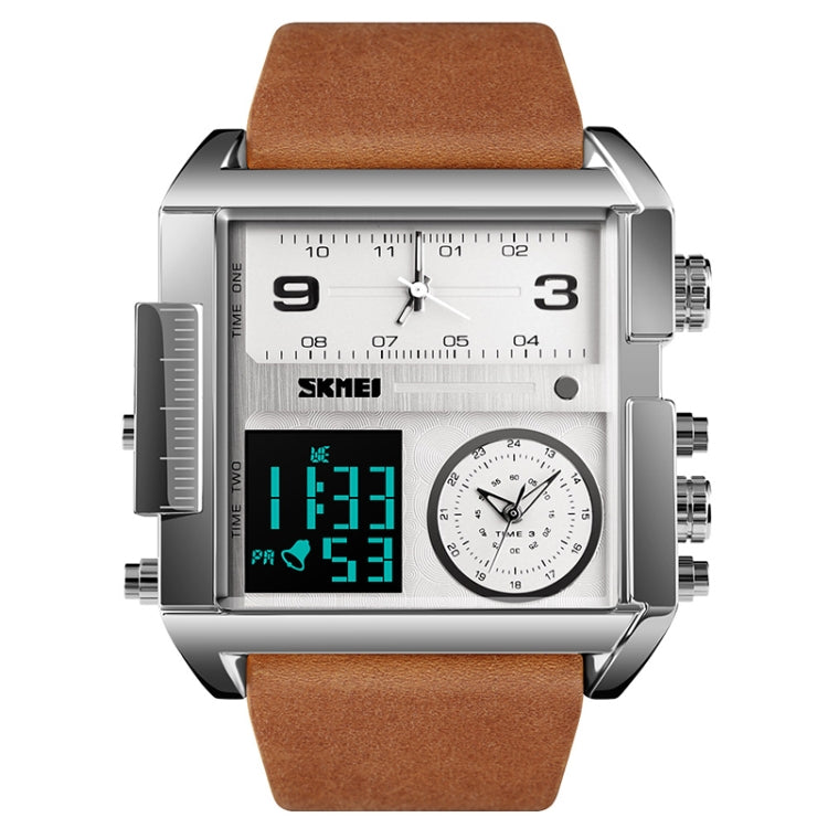 SKMEI 1391 Multifunctional Men Business Digital Watch 30m Waterproof Square Dial Wrist Watch with Leather Watchband(Silver) - free shipping - PMC TechLife - Order now!