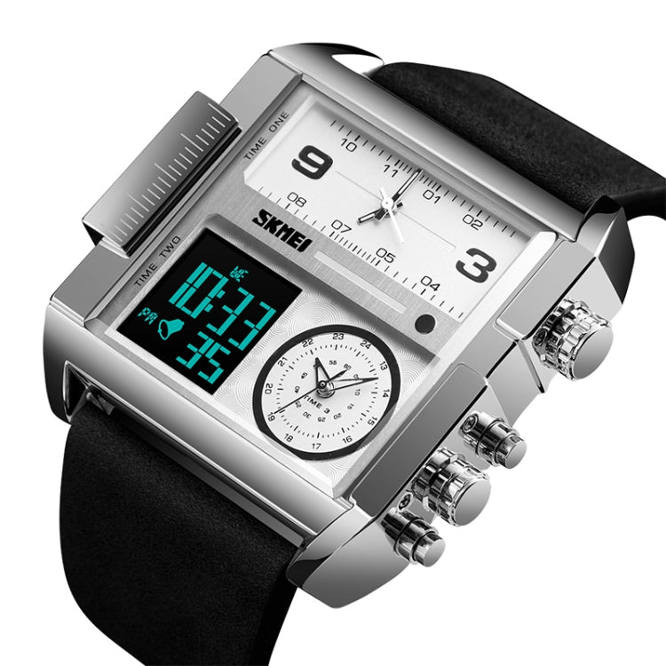 SKMEI 1391 Multifunctional Men Business Digital Watch 30m Waterproof Square Dial Wrist Watch with Leather Watchband(Silver+Black) - free shipping - PMC TechLife - Order now!