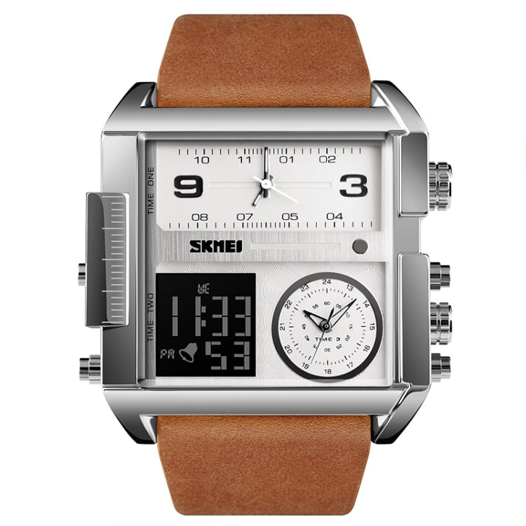 SKMEI 1391 Multifunctional Men Business Digital Watch 30m Waterproof Square Dial Wrist Watch with Leather Watchband(Silver) - free shipping - PMC TechLife - Order now!
