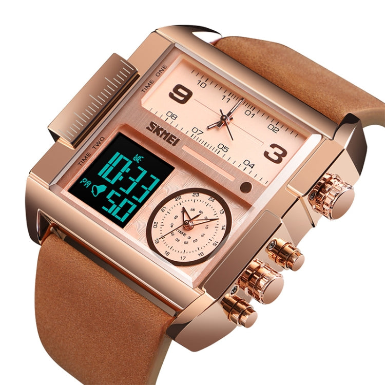 SKMEI 1391 Multifunctional Men Business Digital Watch 30m Waterproof Square Dial Wrist Watch with Leather Watchband(Brown) - free shipping - PMC TechLife - Order now!
