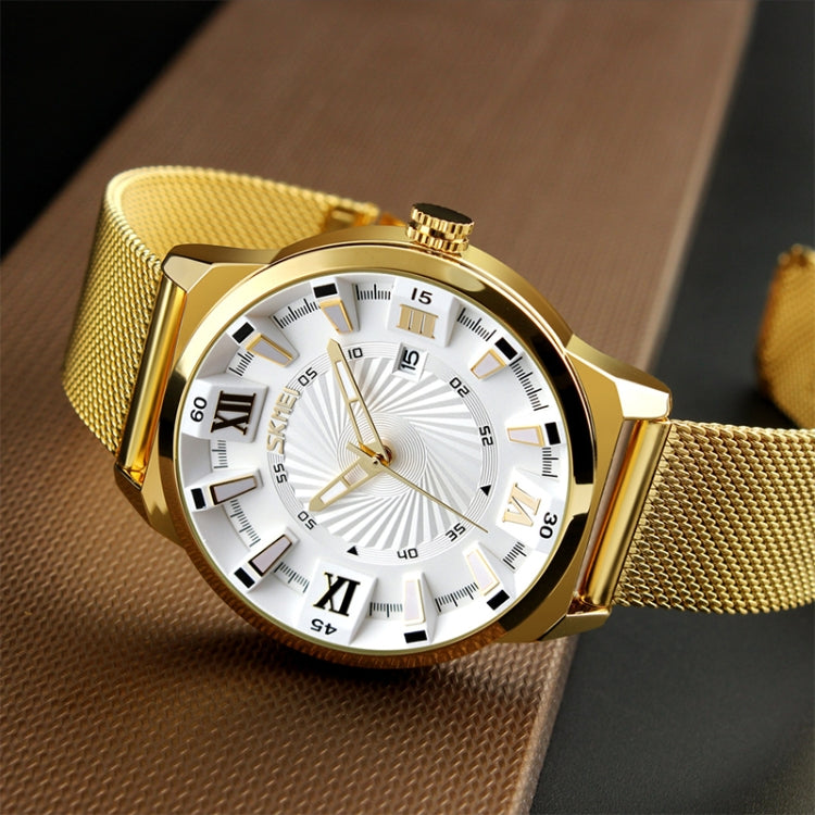SKMEI 9166 Fashion Men Business Watch 30m Waterproof Metal Quartz Wristwatch(White) - free shipping - PMC TechLife - Order now!