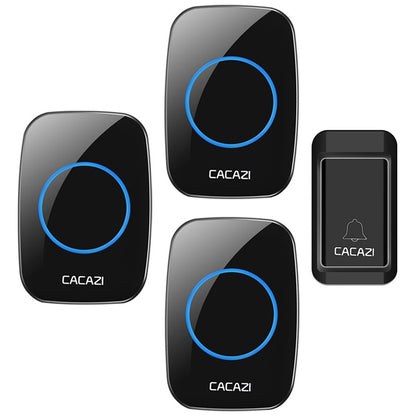 CACAZI A10G One Button Three Receivers Self-Powered Wireless Home Cordless Bell, US Plug(Black) - Wireless Doorbell by CACAZI | Online Shopping South Africa | PMC Jewellery