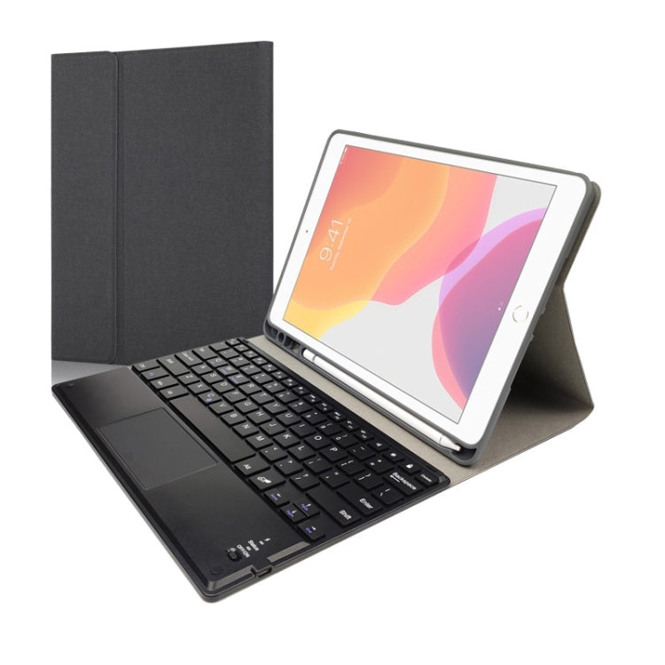 RK109C Detachable Magnetic Plastic Bluetooth Keyboard with Touchpad + Silk Pattern TPU Tablet Case for iPad Air 2020, with Pen Slot & Bracket(Black) - For iPad Air by PMC TechLife | Online Shopping South Africa | PMC TechLife