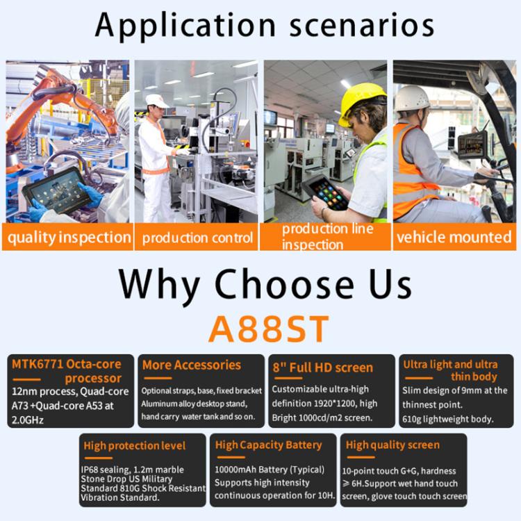 CENAVA A88ST IP68 Rugged Tablet PC, 4GB+64GB, 8 inch Android 11 MTK6771 Octa Core, 4G Network, EU Plug - free shipping - PMc TechLife - Order now!