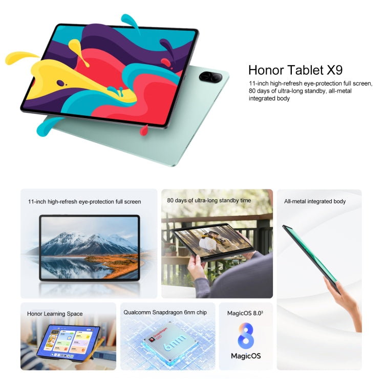 Honor Pad X9 WiFi Tablet PC, 11 inch 8GB+256GB MagicOS 8.0 Qualcomm Snapdragon 680 Octa Core (Cyan) - free shipping - PMC Jewellery - Order now!