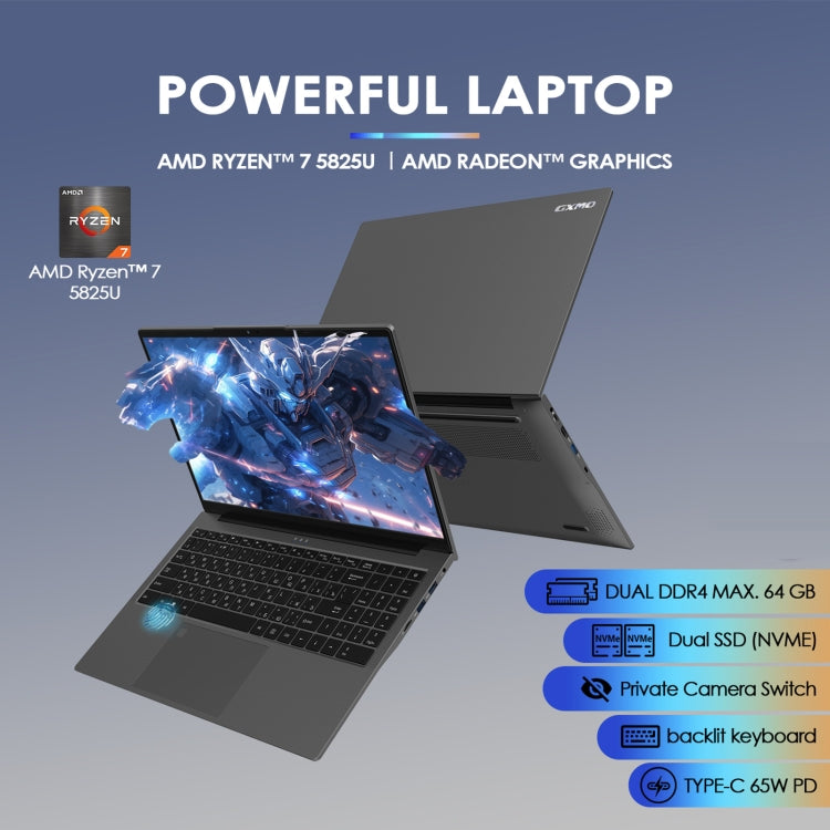 GXMO G156 15.6 inch Laptop, 16GB+512GB, Windows 11 AMD Ryzen 7 5825U Octa Core, Support Fingerprint Unlock, EU Plug - free shipping - PMc TechLife - Order now!