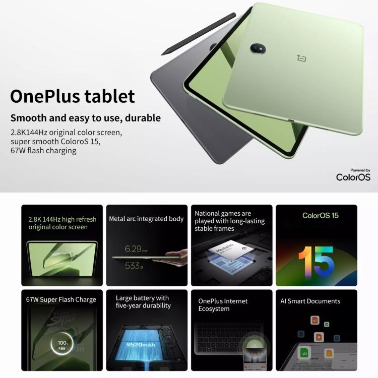 OnePlus Pad 11.61 inch Tablet PC, 12GB+256GB, ColorOS 15.0 Dimensity 8350 Octa Core (Grey) - free shipping - PMc TechLife - Order now!