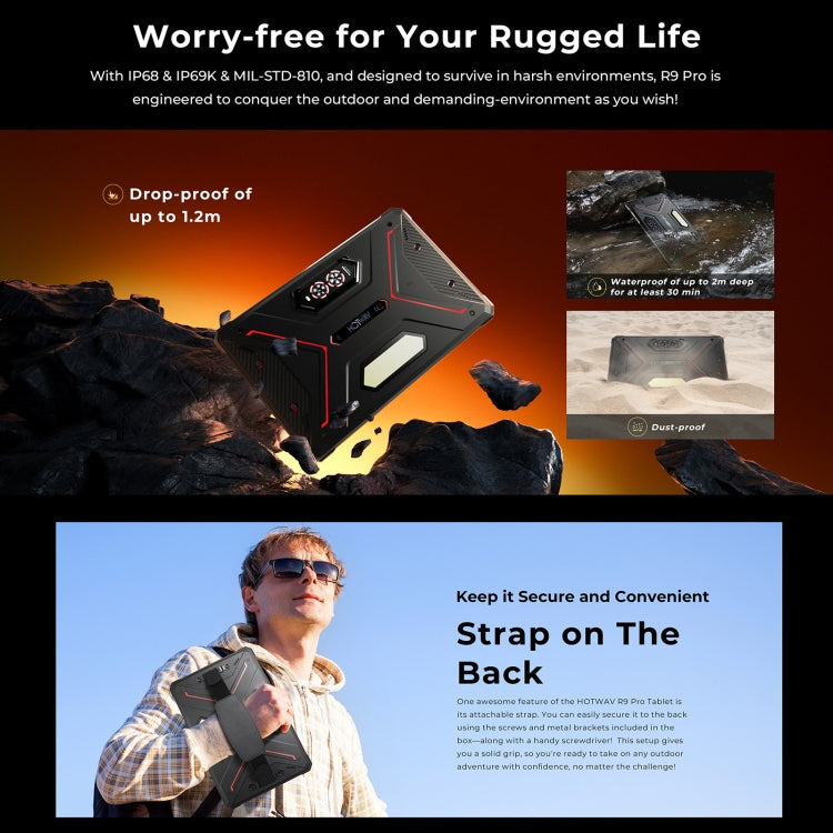 HOTWAV Tab R9 Pro IP68/IP69K Rugged Tablet, 6GB+256GB, 11 inch Android 14 Unisoc T606 Octa Core 4G Network, Global Version with Google Play, EU Plug (Black Red) - free shipping - PMC TechLife - Order now!