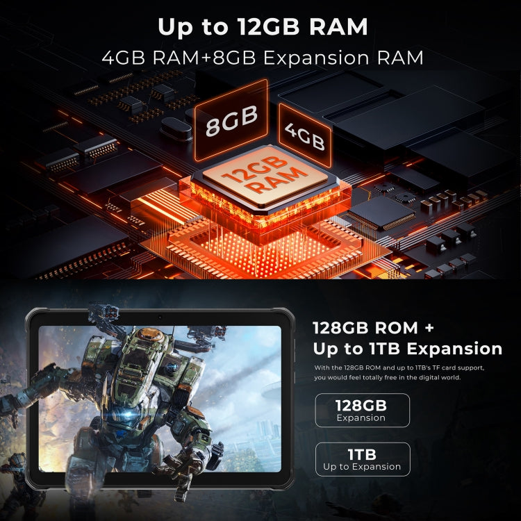 HOTWAV Tab R8 IP68/IP69K Rugged Tablet, 4GB+128GB, 10.1 inch Android 14 Unisoc T606 Octa Core 4G Network, Global Version with Google Play, EU Plug (Black+Orange) - free shipping - PMC TechLife - Order now!