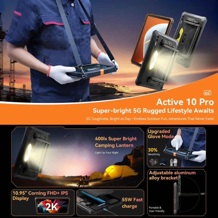 Blackview Active 10 Pro 5G Rugged Tablet, 12GB+256GB, 10.95 inch Android 14 Dimensity 7300 Octa Core, Global Version with Google Play (Orange) - Blackview by Blackview | Online Shopping South Africa | PMC TechLife | Buy Now Pay Later Mobicred