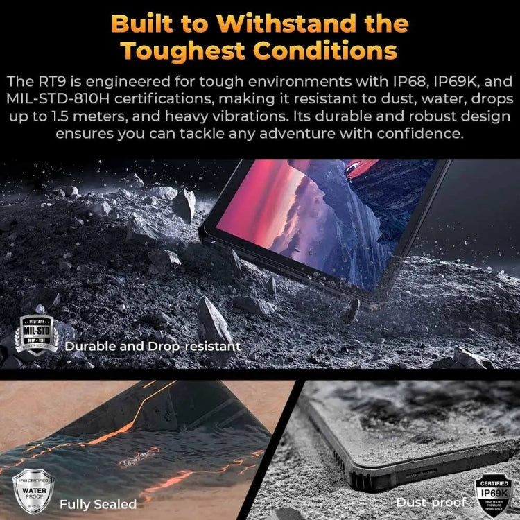 OUKITEL RT9 4G Network IP68/IP69K Rugged Tablet, 6GB+256GB, 11 inch Android 14 Unisoc T606 Octa-Core Support Dual SIM, EU Plug (Black) - free shipping - PMC Jewellery - Order now!