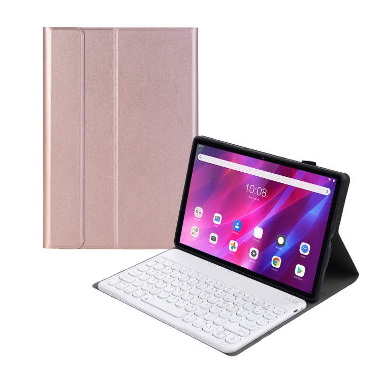 YAK10 2 in 1 Detachable Round Keycap Bluetooth Keyboard + Lambskin Texture TPU Protective Leather Tablet Case with Holder for Lenovo Qitian K10 TB-X6C6X(Rose Gold) - Lenovo Keyboard by PMC TechLife | Online Shopping South Africa | PMC TechLife
