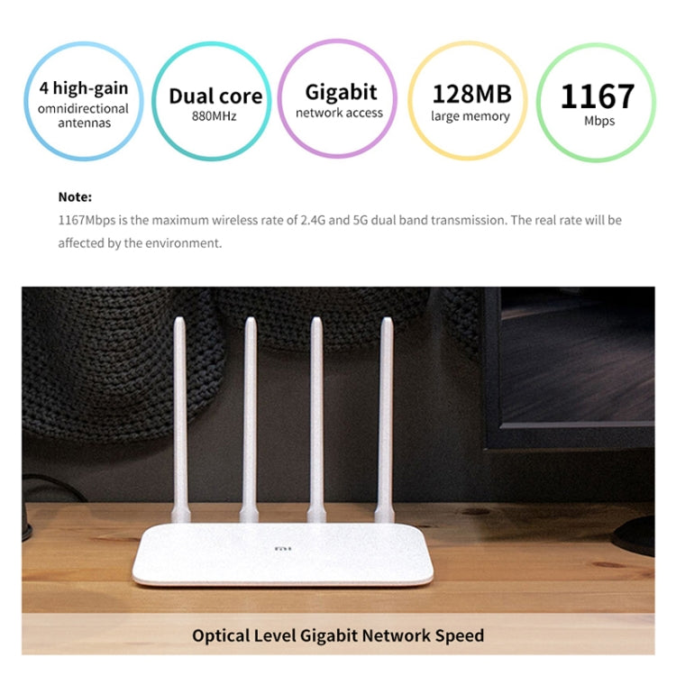 Original Xiaomi WiFi Router 4A Smart APP Control AC1200 1167Mbps 128MB 2.4GHz & 5GHz Dual-core CPU Gigabit Ethernet Port Wireless Router Repeater with 4 Antennas, Support Web & Android & iOS, US Plug(White) - free shipping - PMC Jewellery - Order now!