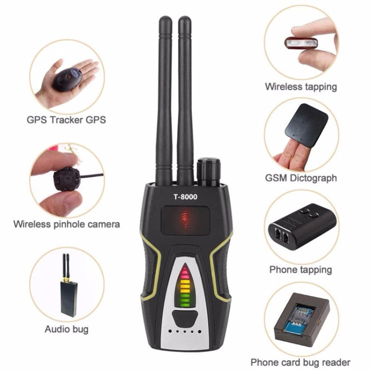 T-8000 RF Signal Detector GSM Audio Finder GPS Scan Detector (Silver) - RF Signal Detector by PMC Jewellery | Online Shopping South Africa | PMC Jewellery