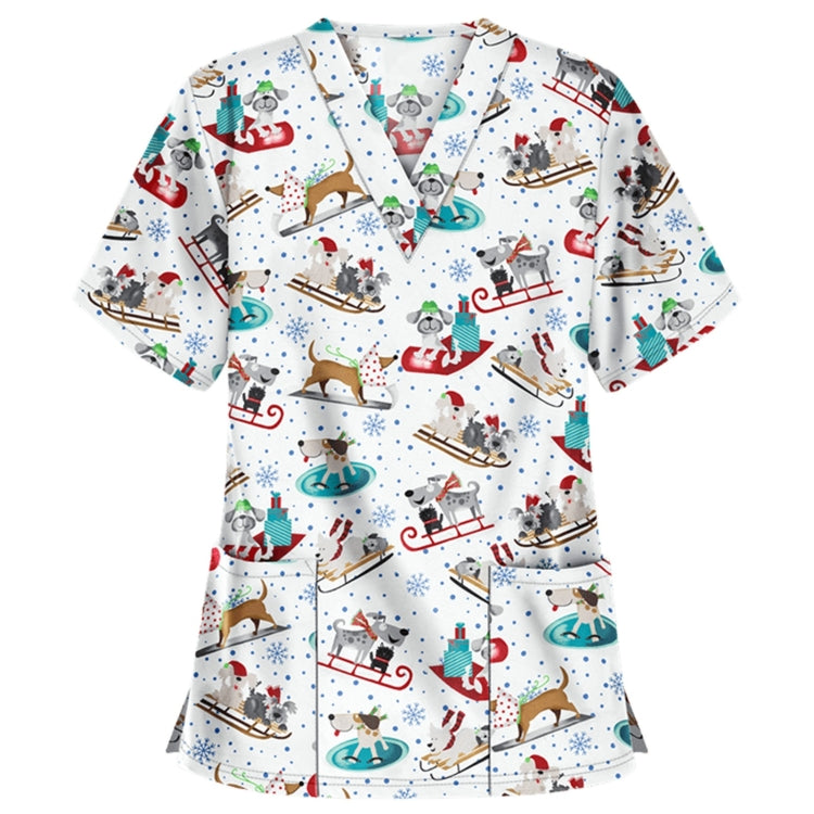 Christmas Print Short-sleeved Pocket T-shirt Nurse Uniform (Color:2 Size:S) - T-shirt by PMC Jewellery | Online Shopping South Africa | PMC Jewellery