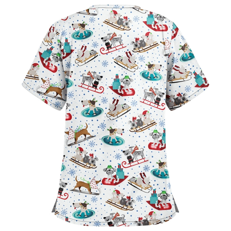 Christmas Print Short-sleeved Pocket T-shirt Nurse Uniform (Color:2 Size:S) - T-shirt by PMC Jewellery | Online Shopping South Africa | PMC Jewellery