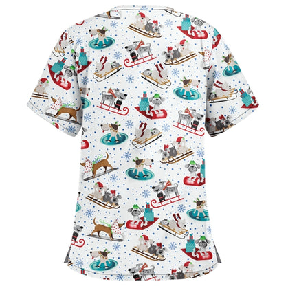 Christmas Print Short-sleeved Pocket T-shirt Nurse Uniform (Color:2 Size:L) - T-shirt by PMC Jewellery | Online Shopping South Africa | PMC Jewellery