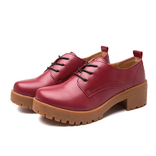 Round Head Thick Heel College Wind Style Microfiber Leather Shoes Casual Shoes for Women (Color:Red Size:41) - Casual Shoes by PMC Jewellery | Online Shopping South Africa | PMC Jewellery